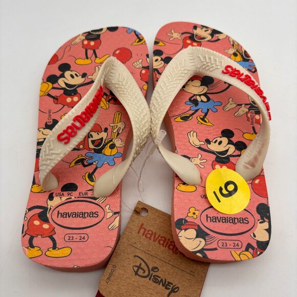 Havaianas Disney Retro Mickey & Minnie Print Toddler Flip Flops Pink Size 9C - Picture 2 of 13